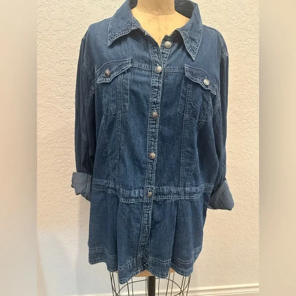 Nostalgia Blue Denim Jacket with drawstring waist and peplum - Picture 3 of 7